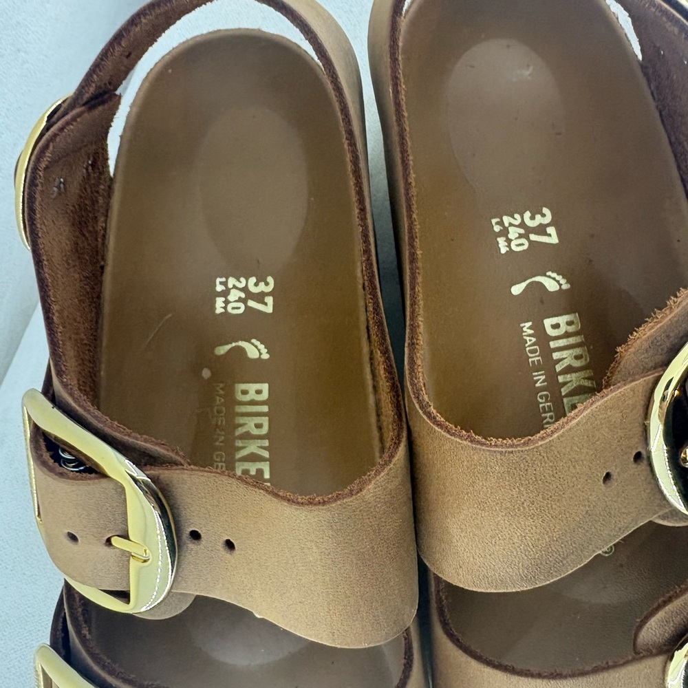 Birkenstock Milano Big Buckle Womens Sandals with Gold Buckles size 37 NIB - Picture 4 of 7